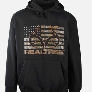 Realtree Men Lg fleece hoodie camouflage American flag and antler logo graphic
